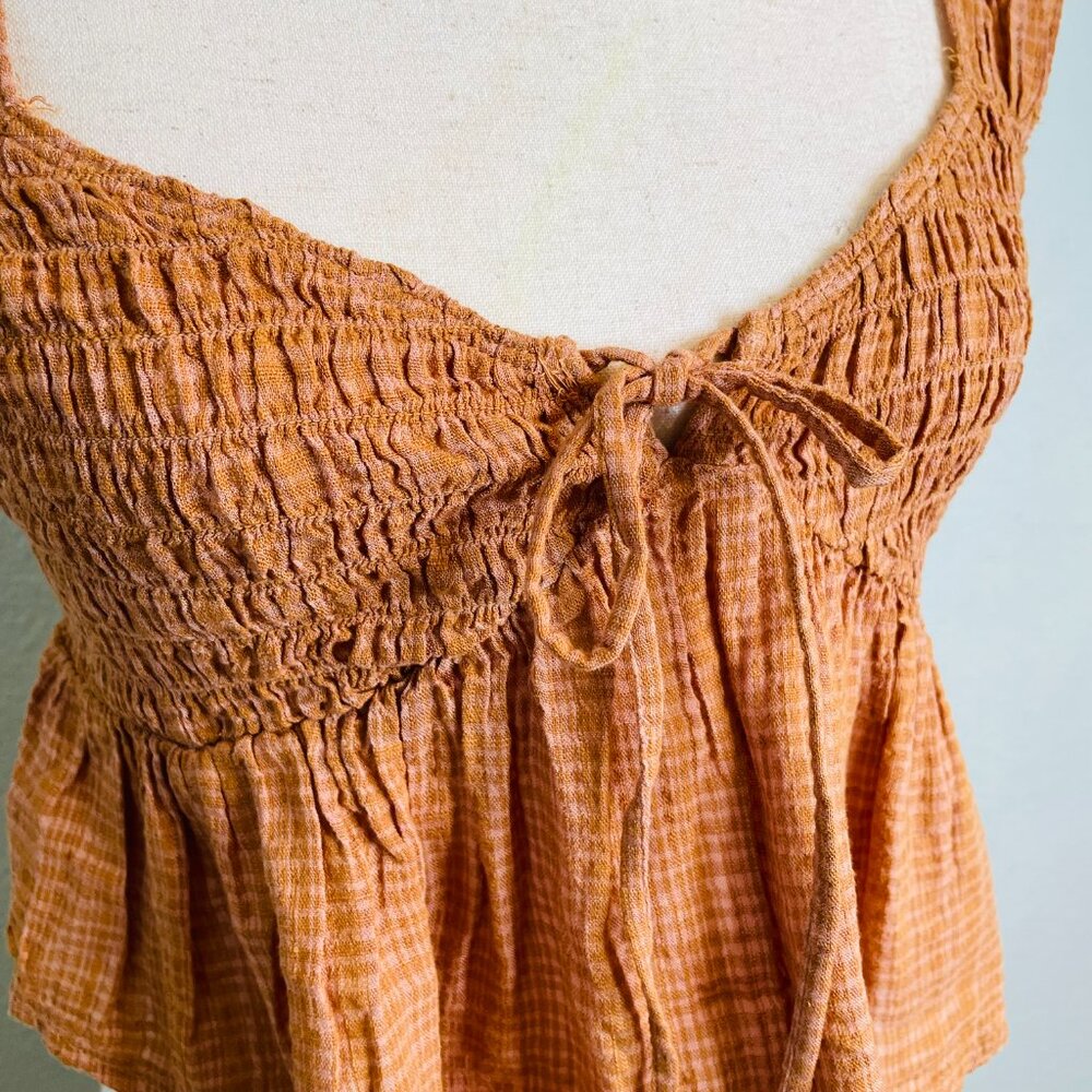 Arizona Jean Co. Rust Orange Plaid Tie Front Flowy Crop Tank Top | NWT | Medium - Picture 2 of 7